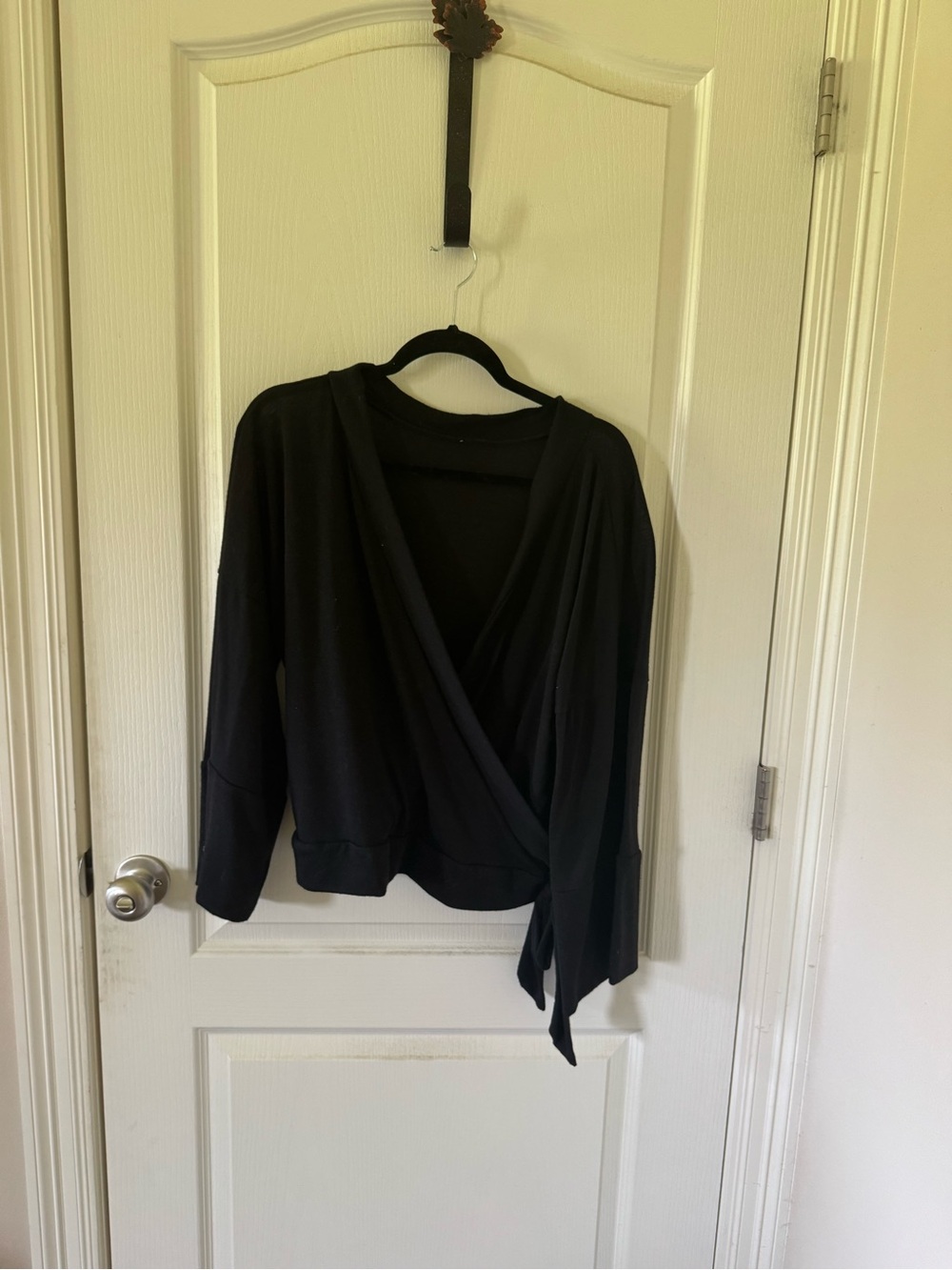 Black Wrap Front Long Sleeve Top